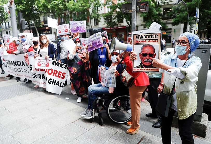 Protesta contra Brahim Ghali, frente a la Audiencia Nacional en Madrid, España, 1 de junio de 2021