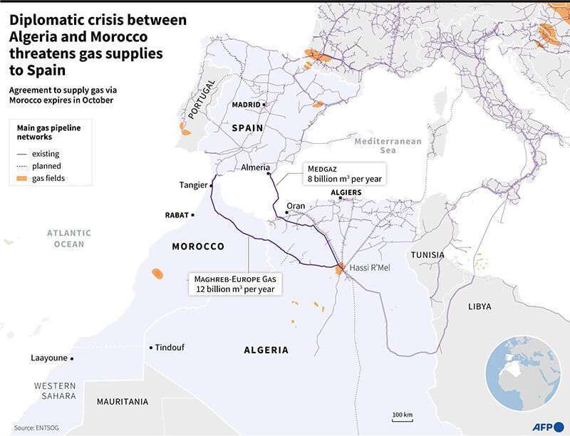 Mapa gas Marruecos Argelia