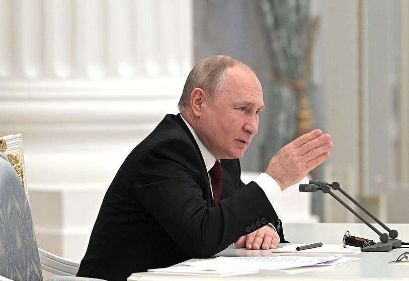 El presidente ruso Vladímir Putin reúne al Consejo de Seguridad de la nación, 21 de febrero de 2022, Moscú