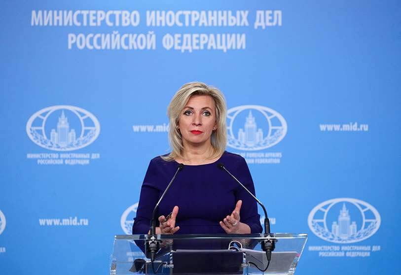 Ministerio de Asuntos Exteriores de Rusia/Handout via REUTERS - La portavoz del Ministerio de Asuntos Exteriores ruso, Maria Zakharova, asiste a una rueda de prensa en Moscú, Rusia, el 22 de abril de 2021